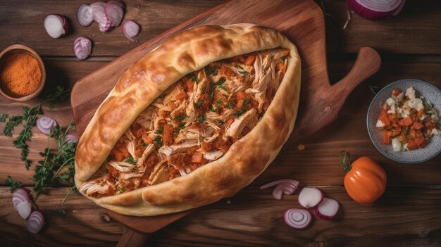 Photo calzone pizza with chicken and cheese