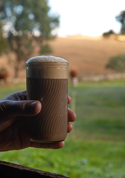 Camargo milk taken straight from the cow served in a hot cup of coffee Traditional gaucho drink