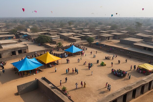 Photo cambaygujaratindia15 january 2025 people enjoying the kite festival on the roof top of their residence