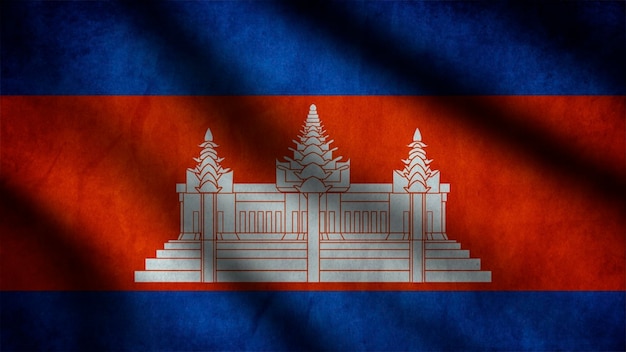 3d 스타일 배경으로 바람에 흔들리는 캄보디아 국기