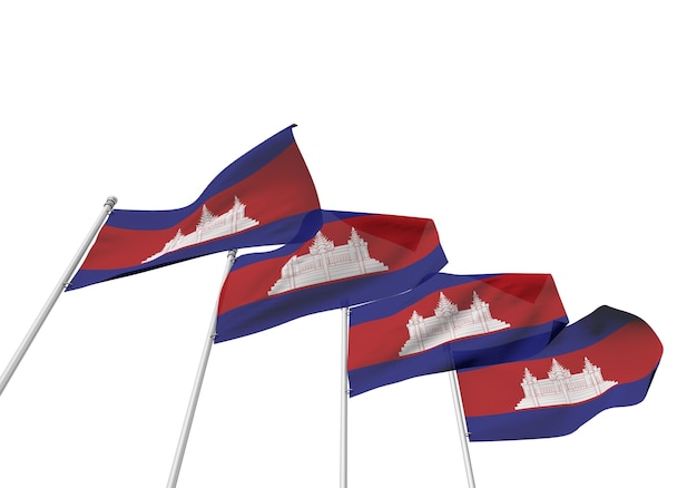 Cambodia flags in a row with a white background 3D Rendering