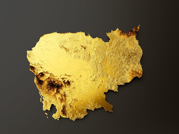 Cambodia Map Golden metal Color Height map Background 3d illustration