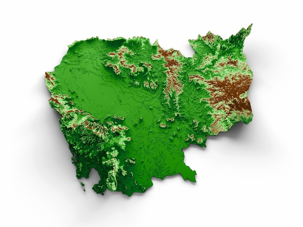 Foto mappa topografica della cambogia mappa realistica 3d illustrazione a colori 3d