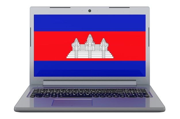 Cambodian flag on laptop screen 3D illustration isolated on white background