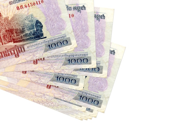 Cambodian riels bills on a white background