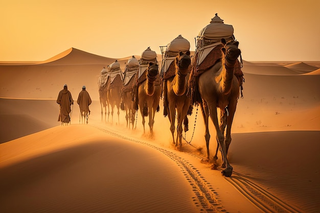 Camel caravan in the desert ai generative