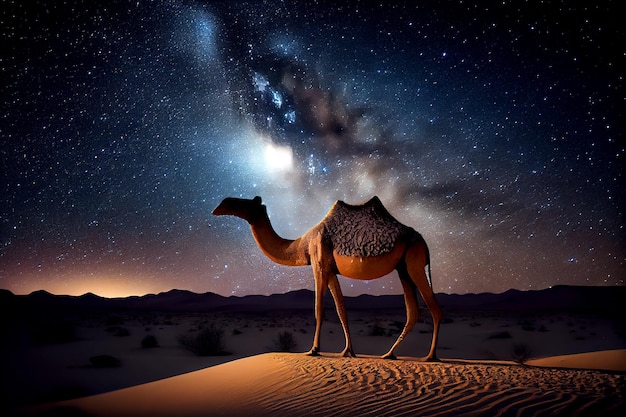 Camel in desert holy Ramadan Kareem Generative Ai