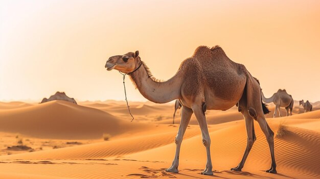 Camel in the desert with blue skyGenerative Ai