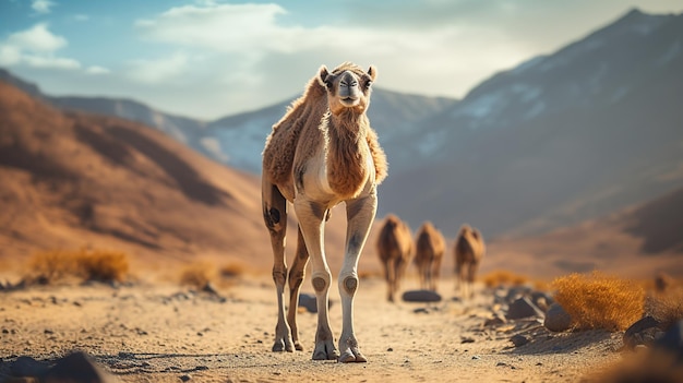 the camel is in the desert