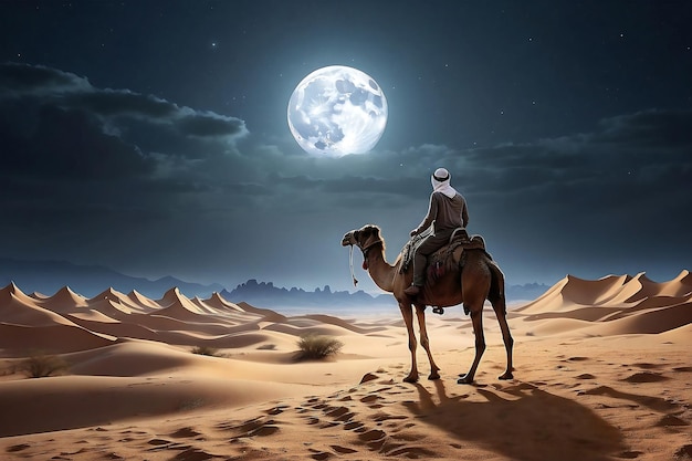 사진 사하라 사막 의 별빛 밤 을 타고 있는 낙타