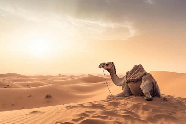 A Camel Sitting Down In An Arabian Desert