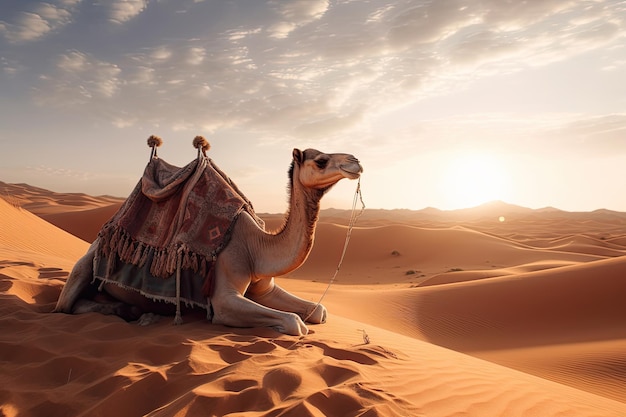 A Camel Sitting Down In An Arabian Desert