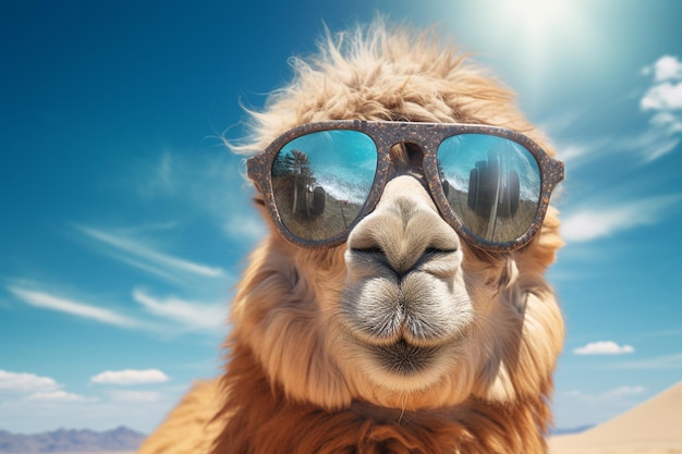 Camel in Stylish Sunglasses and Shade Generative By Ai