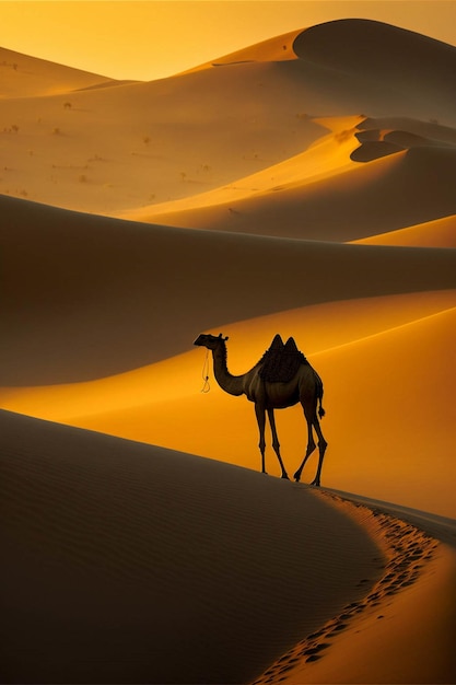 Camel that is walking in the sand generative ai