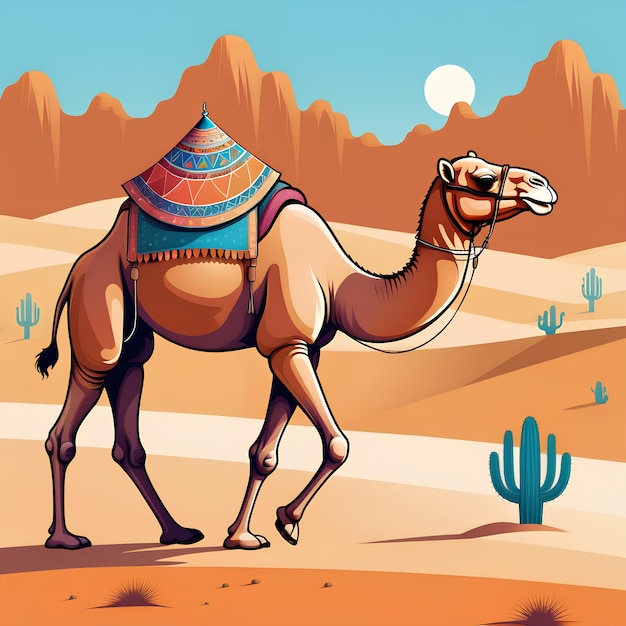 A camel walking in the desert