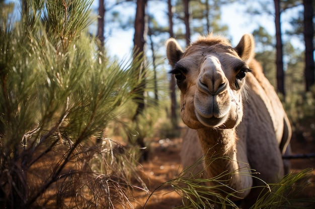 a camel in the woods