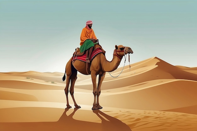 Photo cameleer camel driver with camel in a desert vector illustration