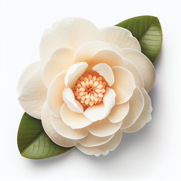 Camellia bloem in een bovenaanzicht geïsoleerd op een witte achtergrond geschikt voor gebruik op Valentijnsdag kaarten