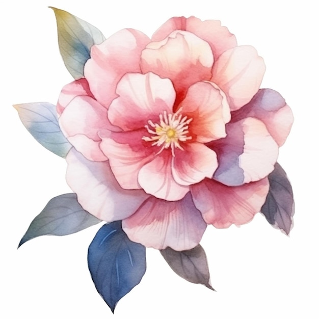 Camellia bloemen afgebeeld in een charmante aquarel afbeelding