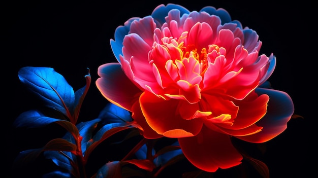 Camellia flower Realistic neon color AI Generated image