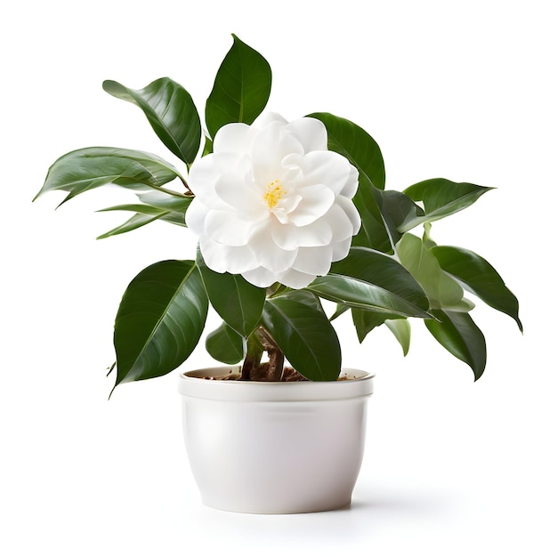 Camellia plant in modern white pot