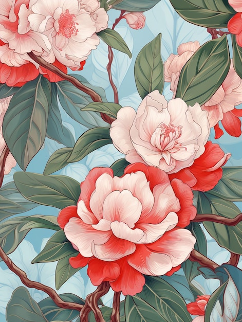 Camellia realistic Illustration patterns