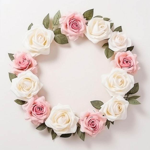 камелия и цветы розы декор в круглой рамке карты на белом фоне