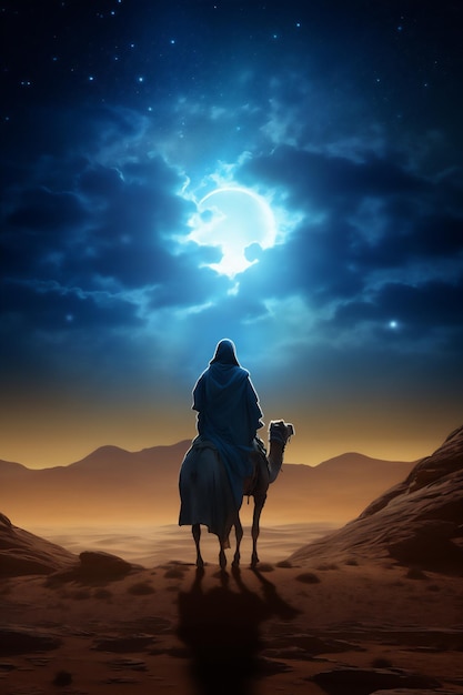 верблюды в аравийской пустыне на закате создают с помощью генеративных инструментов искусственного интеллекта