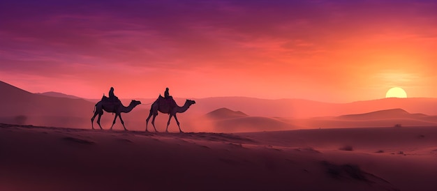 camels in the desert sahara against the backdrop of a beautiful sunset bright colors screensaver for