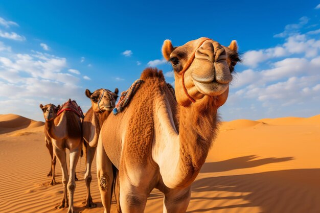 Camels on Sam Sand Dune in Thar Desert Jaisalmer India