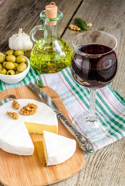 Camembert cheese and red wine