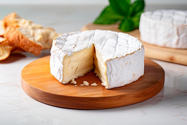 camembert cheese on rustic wooden table