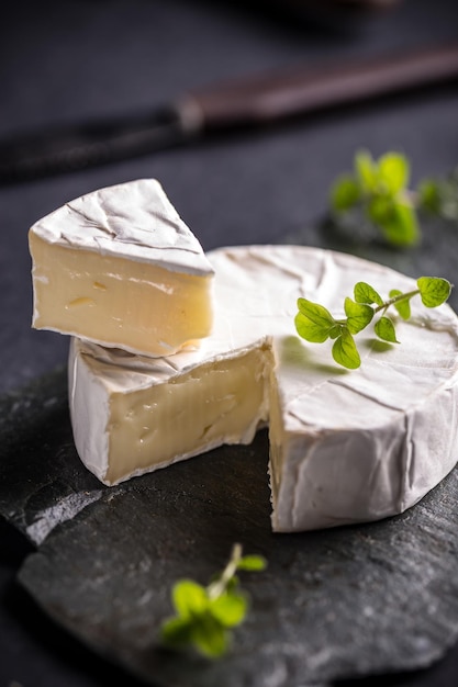 Camembert cheese on slate cheese