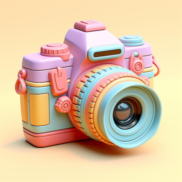 사진 카메라 3d 클레이 아이콘과 파스텔 색의 배경