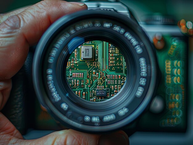 camera chip sensor view from lens close up
