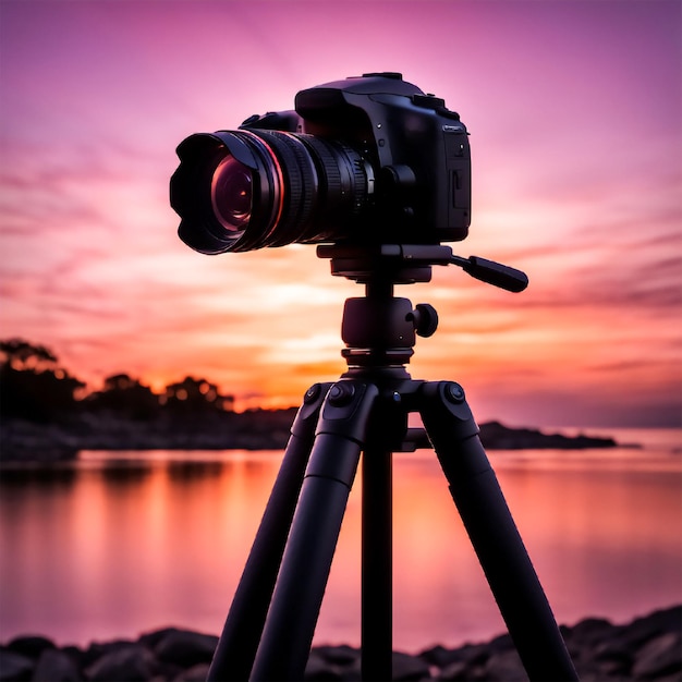 a camera is being used to capture the sunset