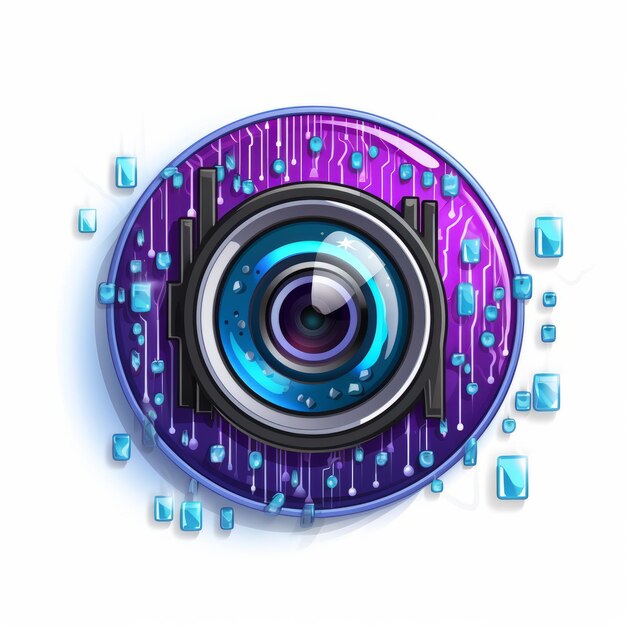 Photo the camera is surrounded by blue and purple pixels