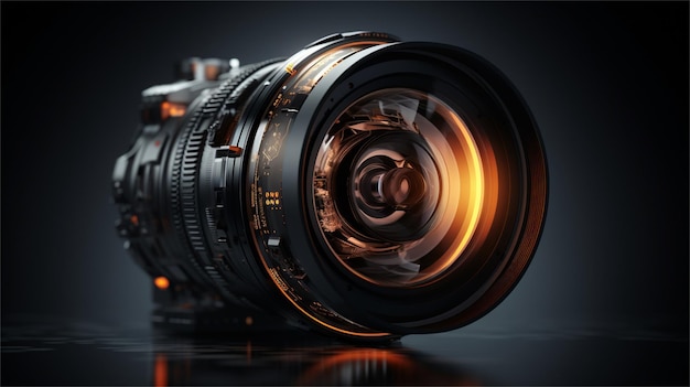 Photo camera lens closeup on a black background 3d rendering