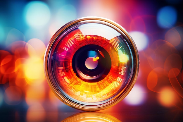 A camera lens focusing on bright lights