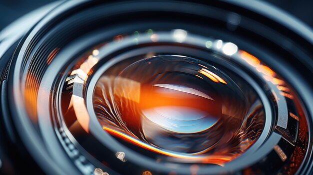 Foto camera lens macro close-up het lens voorste element glas reflecterend licht generatieve ai