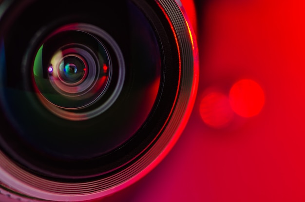 The camera lens and red backlighting 