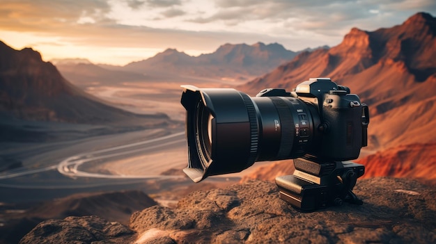 Camera Lens Resting Atop Mountain Peak