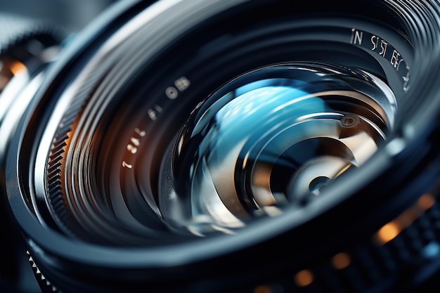 A camera lens with a beautiful closeup optical unit with ai generate world photography day concept