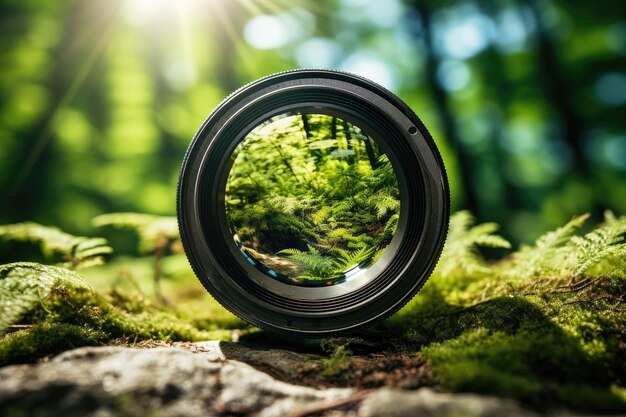 Photo camera lens with lense reflections