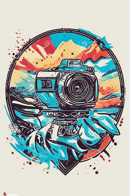 camera logo A detailed illustration of mountain splash texture background