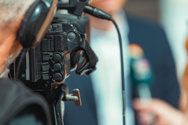 Photo camera at a media press conference publicity outdoors