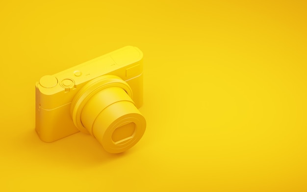 Camera met gele achtergrond. 3D render