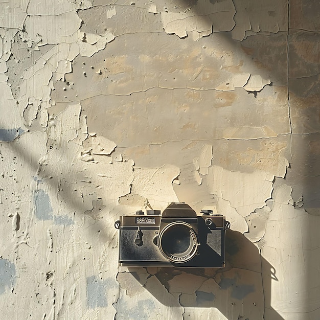 Camera schaduw gegooid op muur vintage en nostalgisch met een Sepi creatieve foto van elegante achtergrond