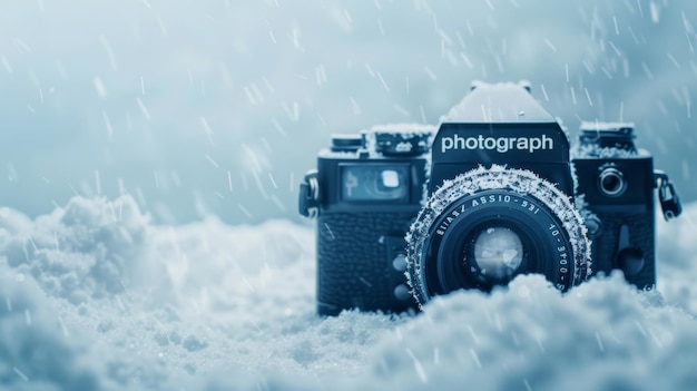 a camera sitting in the snow in the snow