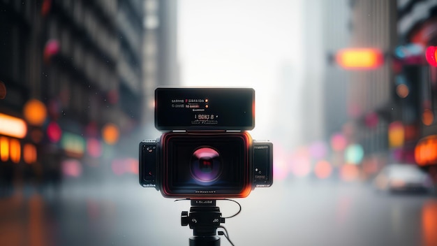 A camera on a tripod with the word photography on it